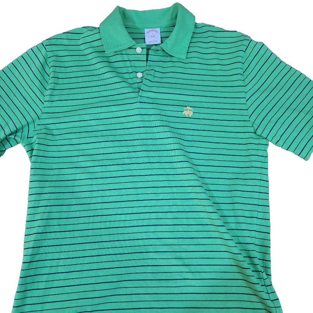 brooks brothers mens golden fleece polo shirt green blue striped sz S
